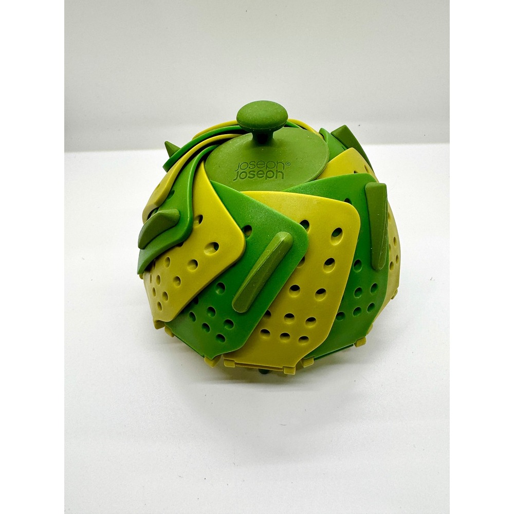 Joseph Joseph Lotus Steamer Basket Green Yellow Silicone Folding Expandable 10.5